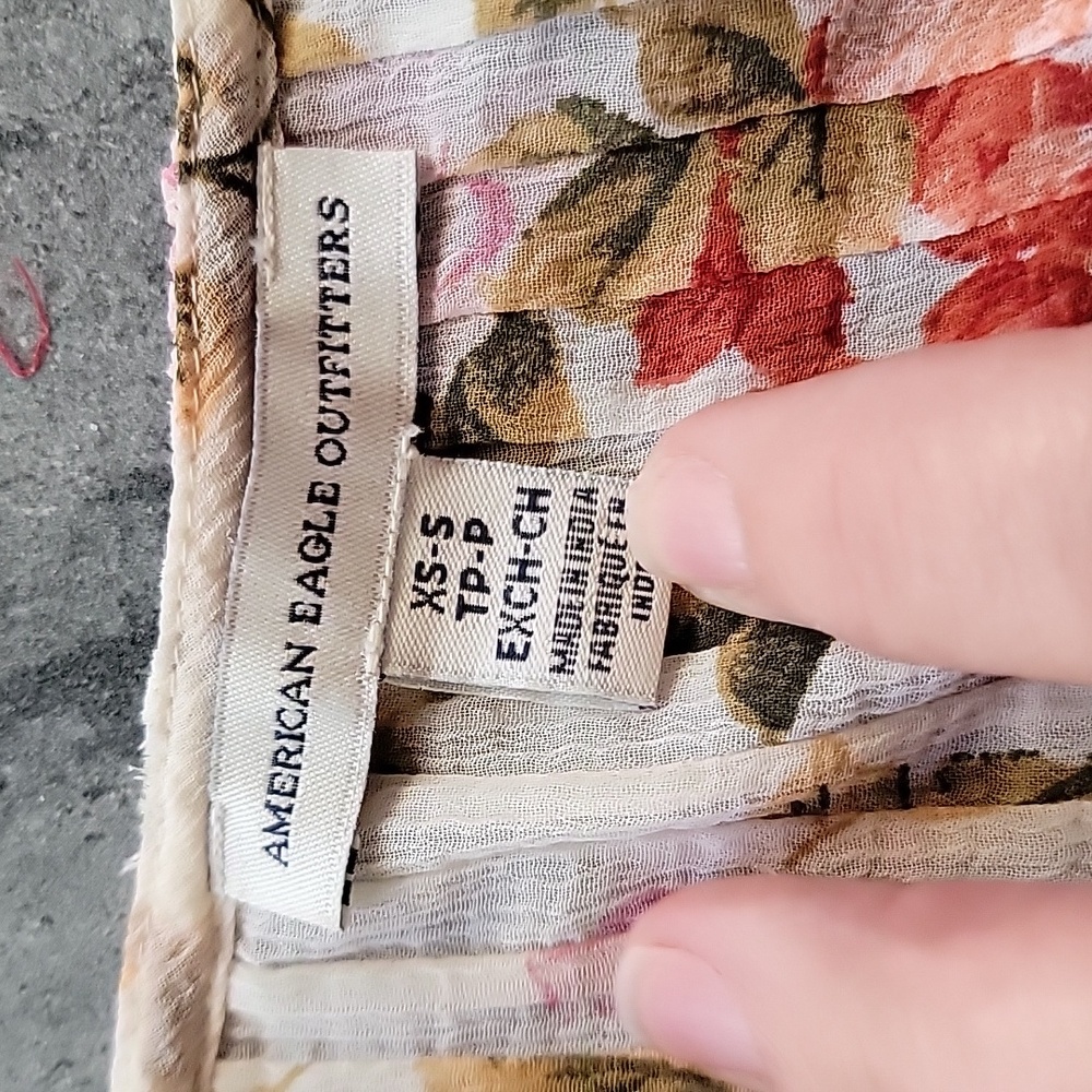 AMERICAN EAGLE OUTFITTERS Floral Open Front Duster Ivory, Pink,Green sz XS-S - Picture 7 of 12